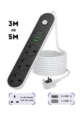 Power Extension Cord, Power Strip Lead with 3 AC Outlets & 3 USB Ports (1 USB-C), 13A Heavy Duty Surge Protected Extension Cord, Safety Shutter & 3M or 5 M, Compact Power Station for Home, Office, and Desktop